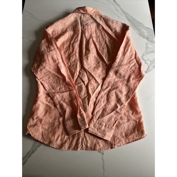 Fynch Hatton Shirt Mens Size Medium 100% Premium Linen Orange Woven Long Sleeve - Picture 15 of 16